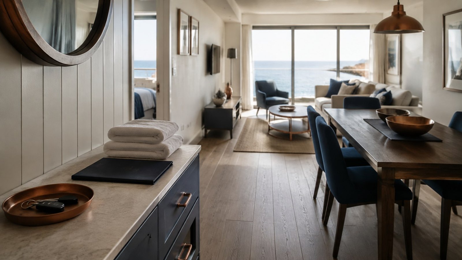 A prepared rental apartment with keys and towels ready for a stay